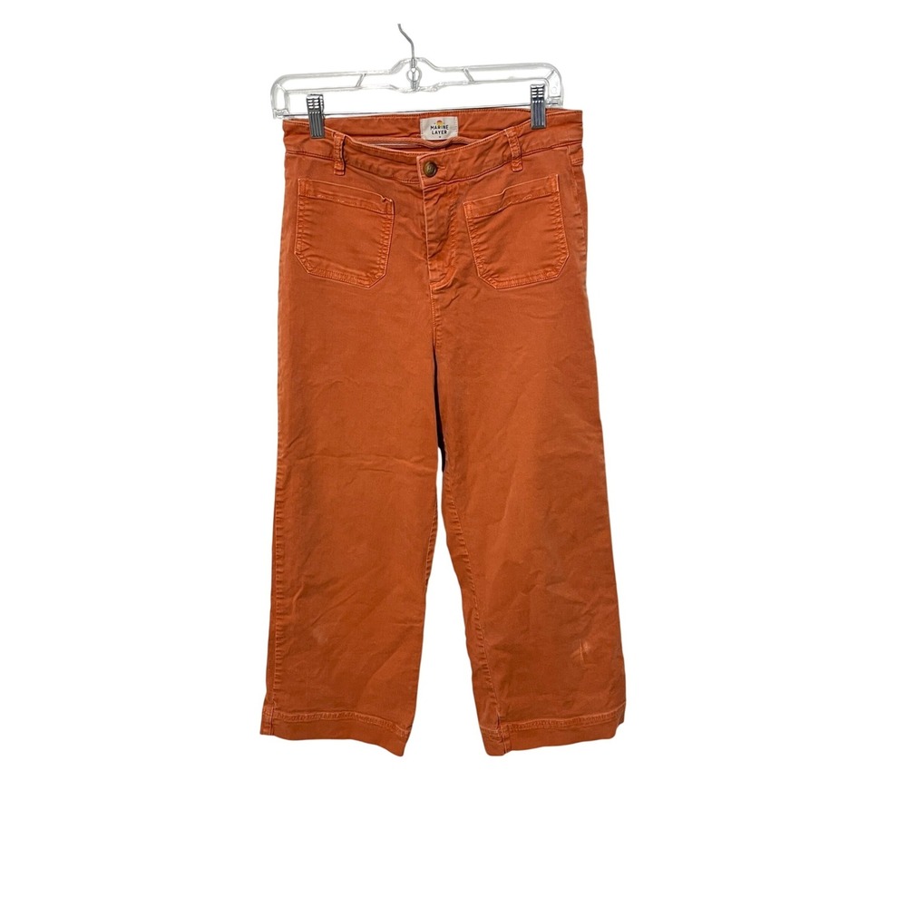 Marine Layer Allison Pants Womens 10 Orange Wide Leg Crop High Rise Stretch